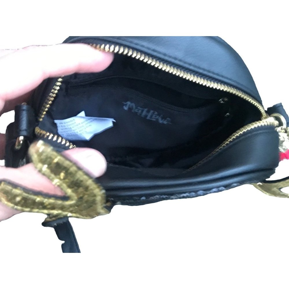 Mad Love Glitter Reindeer Black Crossbody Bag Round Purse Christmas - Picture 5 of 5